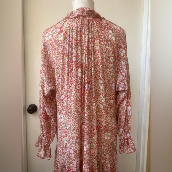 free people feelin groovy red floral long sleeve sheer tiered maxi dress sz s - Picture 8 of 13